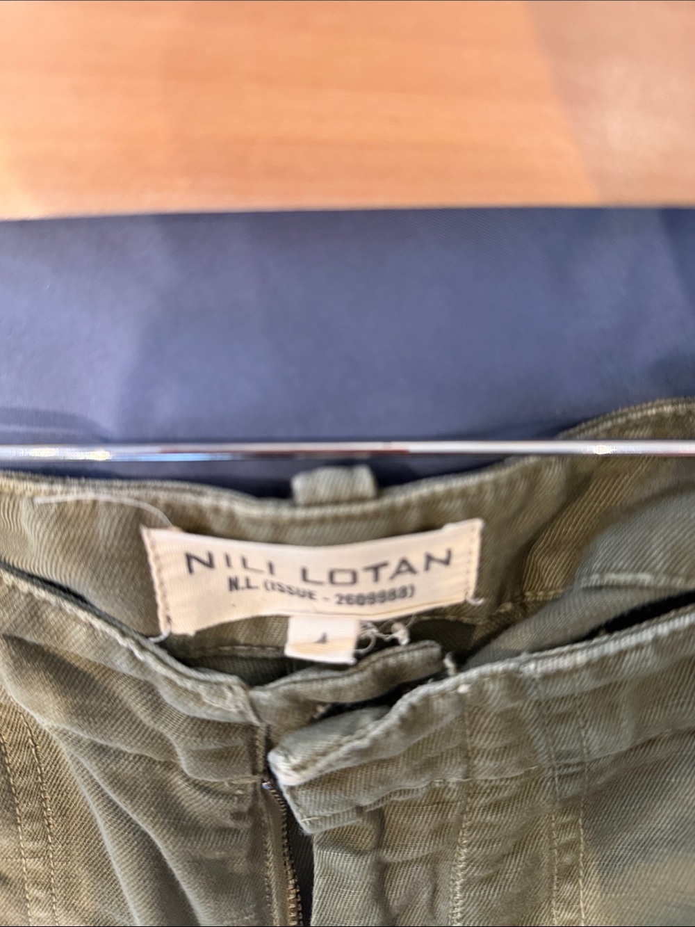 Nili Lotan Olive Green Utility Pants with Orange Stripe - Picture 5 of 7